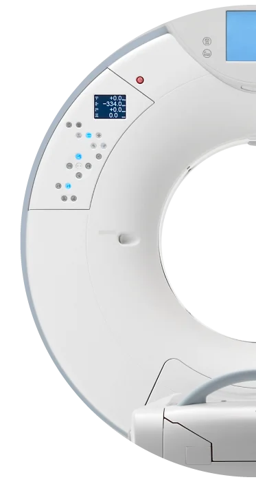 Detail view of a mobile CT scanner gantry, highlighting advanced imaging technology used in Shared Medical Services’ mobile diagnostic fleet.