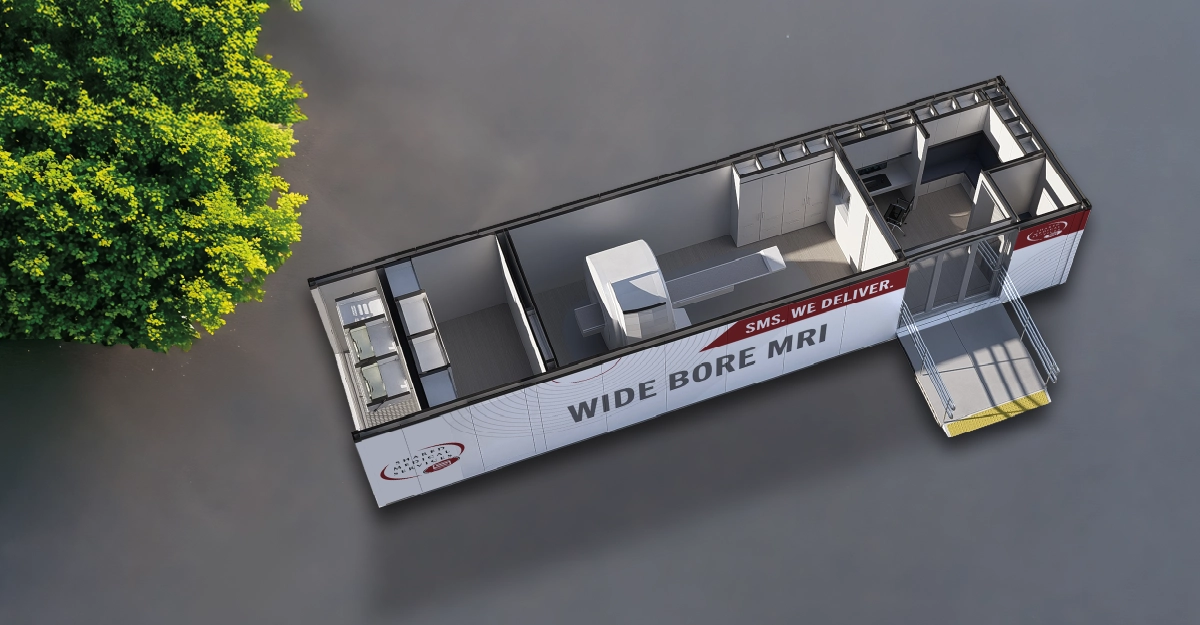 Shared Medical Services modular MRI suite with advanced diagnostic imaging equipment, patient-friendly environment, and on-site healthcare design.